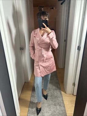 Dynamite Blush Pink Satin Trench Coat | Elegant Lightweight Duster